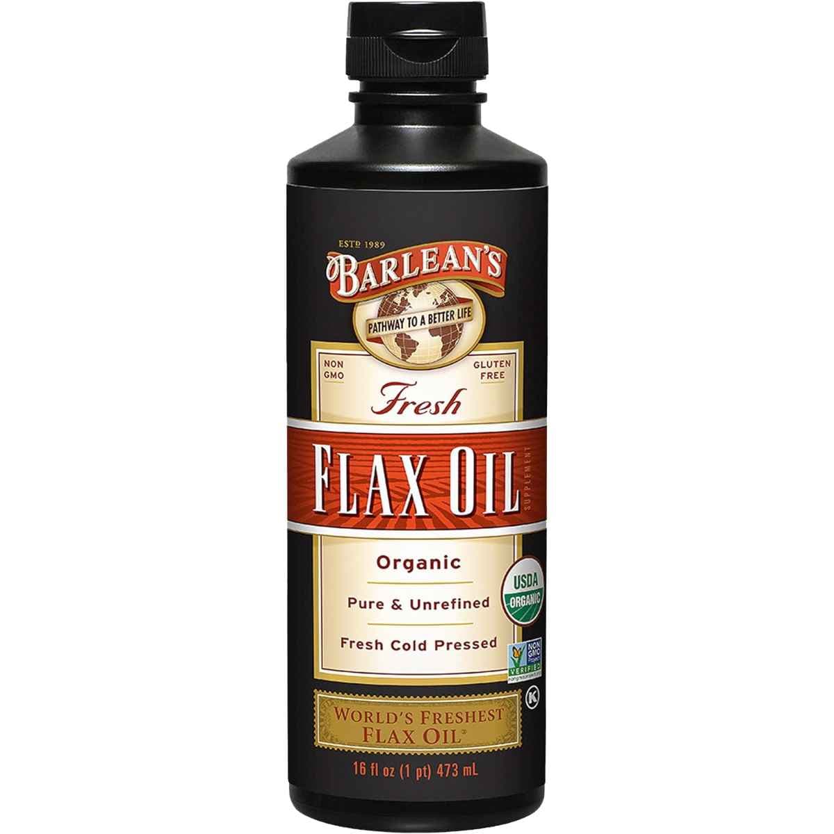 Frasco de suplemento Barlean's Aceite de Linaza Orgánico 473 ml