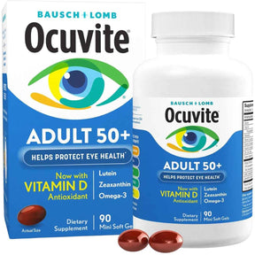 Frasco de suplemento Bausch + Lomb Ocuvite Adulto 50+ 90 Mini Cápsulas Blandas