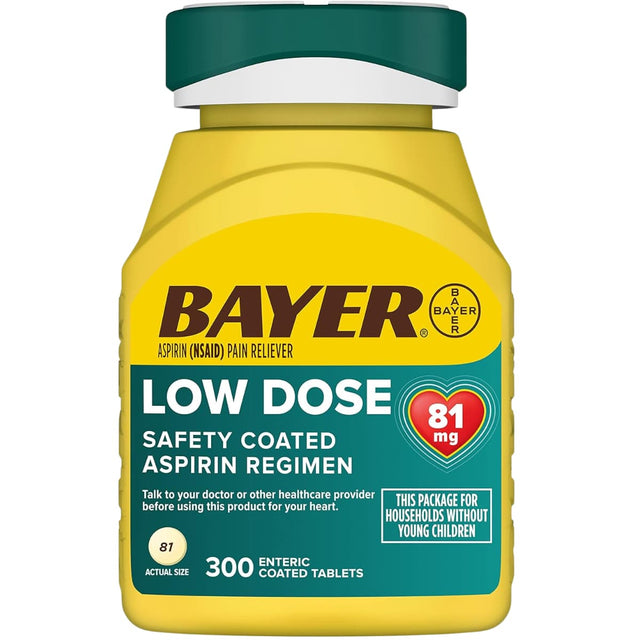 Frasco de suplemento Bayer Aspirina de Dosis Baja 300 tabletas