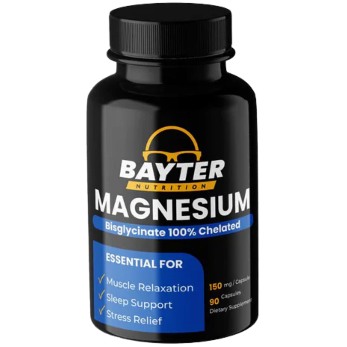 Frasco de suplemento Bayter Nutrition Bisglicinato de Magnesio 90 cápsulas