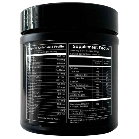 Etiqueta de información suplementaria de Bayter Nutrition péptidos de colágeno hidrolizado tipos I y III, presentación de 300 g