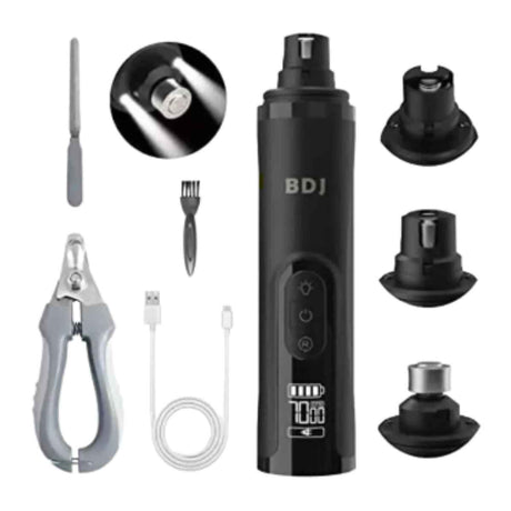 Limador eléctrico de uñas BDJ negro con accesorios para perros y gatos