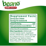 Tabla nutricional del suplemento Beano Alfa-galactosidasa 100 tabletas