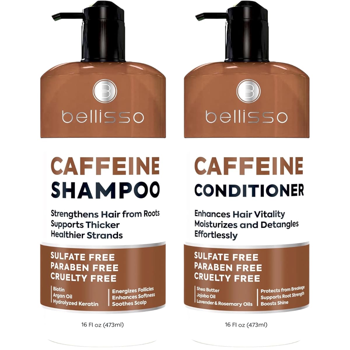 Bellisso set de shampoo y acondicionador con cafeína, 473 ml cada uno
