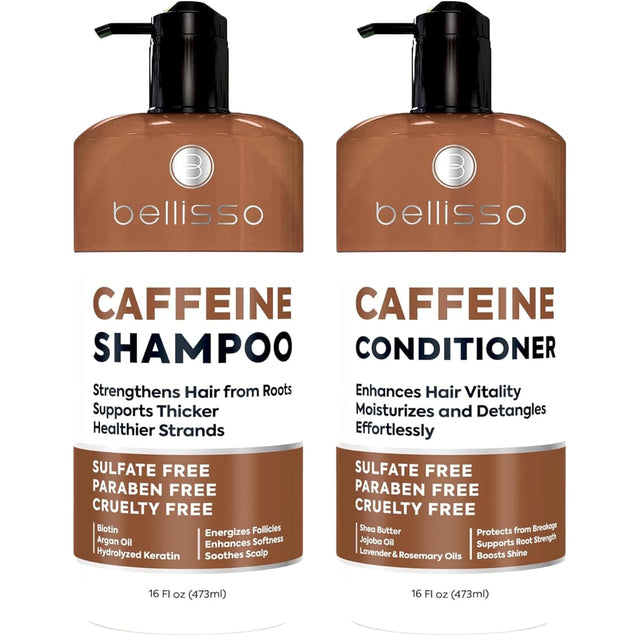 Bellisso set de shampoo y acondicionador con cafeína, 473 ml cada uno