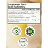 Tabla nutricional del suplemento Benevolent Nourishment Moringa Complex 180 cápsulas