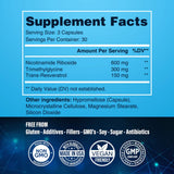 Tabla nutricional del suplemento Benevolent Nourishment Nicotinamida Ribósido 90 cápsulas