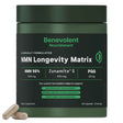 Frasco de suplemento Benevolent Nourishment NMN Longevity Matrix 1000 mg 60 cápsulas
