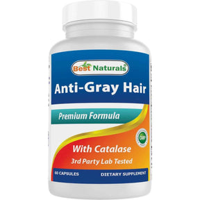Frasco de suplemento Best Naturals Fórmula Anti-Canas con Catalasa 60 cápsulas