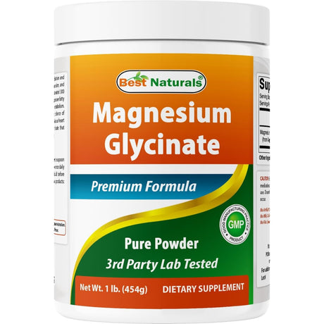 Frasco de glicinato de magnesio en polvo Best Naturals de 1 lb 454 g