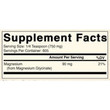 Etiqueta de información suplementaria de glicinato de magnesio en polvo Best Naturals de 1 lb 454 g