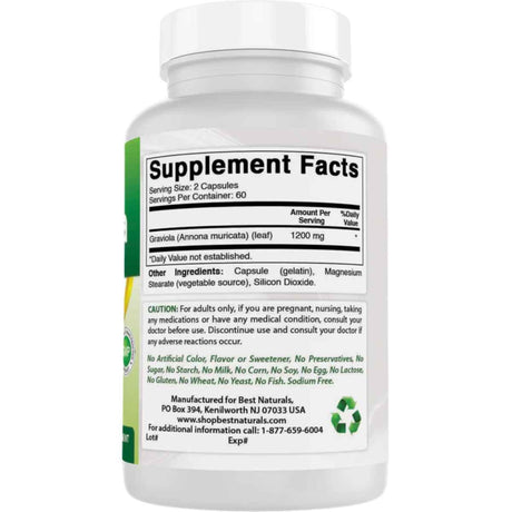 Tabla nutricional y componentes de Best Naturals Graviola 600 mg