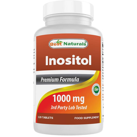 Frasco frontal de Best Naturals Inositol 1000 mg de 120 tabletas