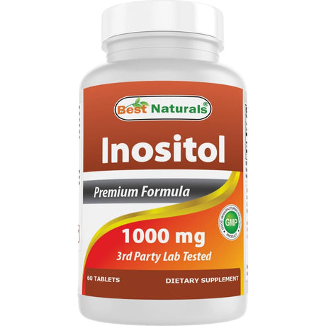 Frasco frontal de Best Naturals Inositol 1000 mg de 60 tabletas