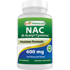 Frasco de suplemento Best Naturals N-Acetil Cisteína 600 mg 120 cápsulas