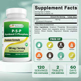 Tabla nutricional del suplemento Best Naturals P5P Vitamina B6 120 tabletas