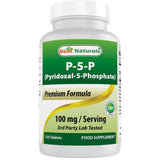 Frasco de suplemento Best Naturals P5P Vitamina B6 120 tabletas