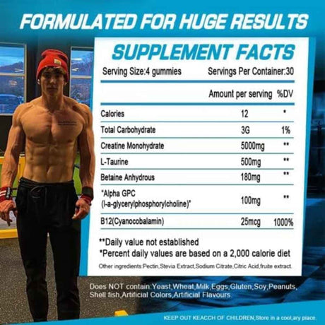 Tabla nutricional del suplemento Better Fitness Monohidrato de Creatina 120 gomitas