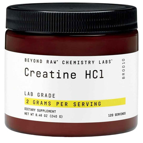 Frasco de suplemento Beyond Raw Creatina HCl 240 g Polvo