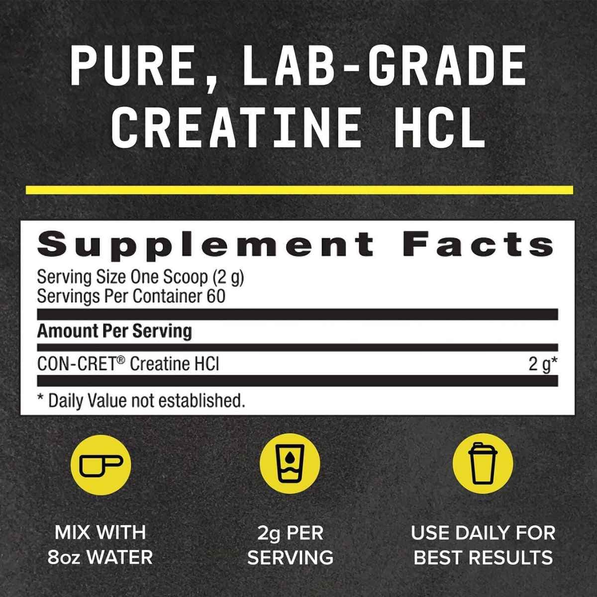 Tabla nutricional del suplemento BEYOND RAW Creatina HCl polvo 120 g