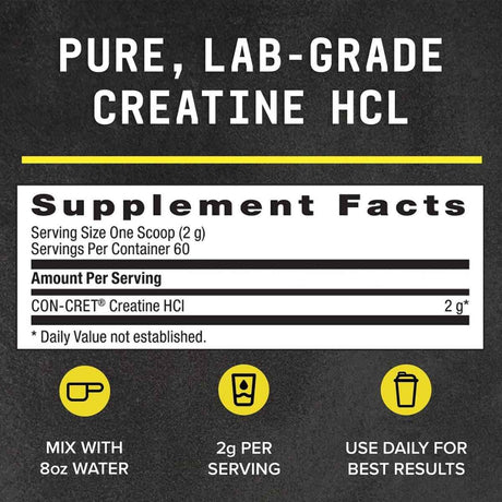 Tabla nutricional del suplemento BEYOND RAW Creatina HCl polvo 120 g