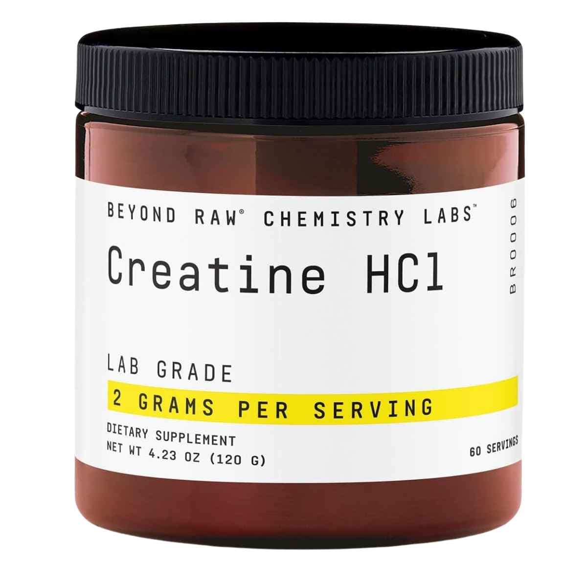 Frasco de suplemento BEYOND RAW Creatina HCl polvo 120 g