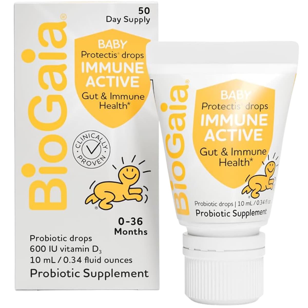 Frasco de suplemento BioGaia Probiótico L. reuteri DSM 17938 10 ml gotas