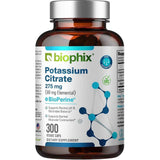 Frasco de suplemento biophix Citrato de Potasio 275 mg 300 cápsulas