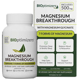 Frasco y caja de BIOoptimizers Magnesium Breakthrough, presentación de 30 cápsulas vegetales.