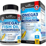 Frasco de BioSchwartz aceite de pescado Omega-3 3000 mg sabor limón, presentación de 180 cápsulas blandas