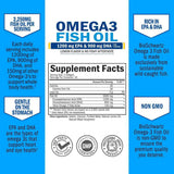 Etiqueta de información suplementaria de BioSchwartz aceite de pescado Omega-3 3000 mg sabor limón, presentación de 90 cápsulas blandas