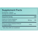 Tabla nutricional del suplemento Biosil Advanced Collagen Generator en cápsulas líquidas, 120 cápsulas