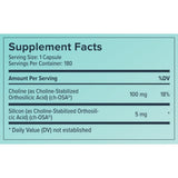 Tabla nutricional del suplemento Biosil Advanced Collagen Generator en cápsulas líquidas, 180 cápsulas