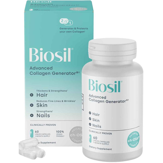 Suplemento Biosil Advanced Collagen Generator en cápsulas líquidas, presentación de 60 cápsulas