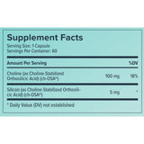 Tabla nutricional del suplemento Biosil Advanced Collagen Generator en cápsulas líquidas, 60 cápsulas