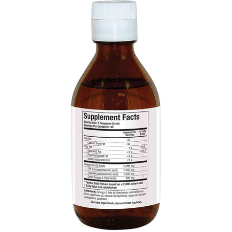 Información del suplemento de Biotics Research Biomega-3 líquido con omega 3, EPA y DHA.