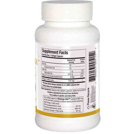 Información del suplemento de Biotics Research Biomega-DHA con DHA, EPA y otros ácidos grasos omega 3.