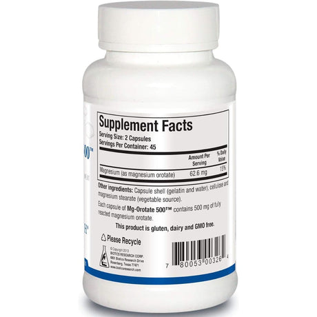 Información del suplemento Biotics Research Mg-Orotate 500 orotato de magnesio