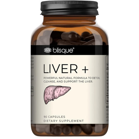 Frasco de fórmula herbal Blisque Liver+ de 90 cápsulas