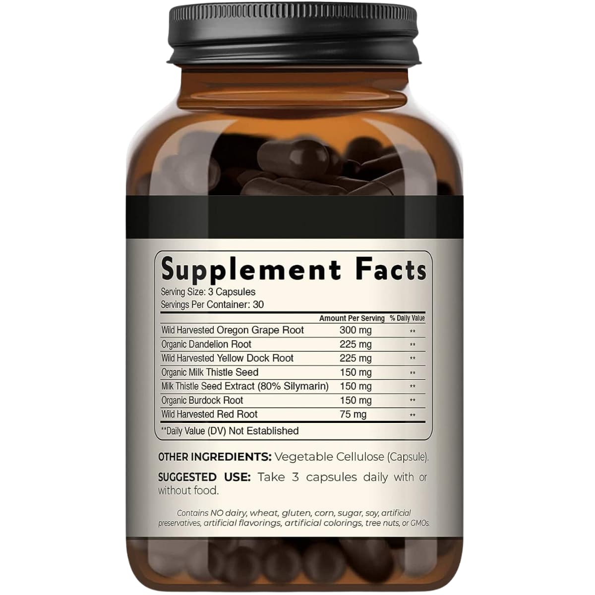 Etiqueta de información suplementaria de fórmula herbal Blisque Liver+ de 90 cápsulas