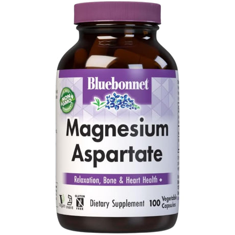 Frasco frontal de Bluebonnet aspartato de magnesio 400 mg por porción, 200 cápsulas vegetales