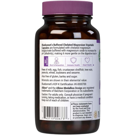Etiqueta posterior de Bluebonnet bisglicinato de magnesio quelado con óxido, 120 cápsulas vegetales