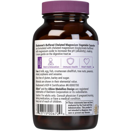 Etiqueta posterior de Bluebonnet bisglicinato de magnesio quelado con óxido, 60 cápsulas vegetales