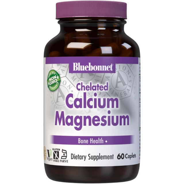 Frasco frontal de Bluebonnet calcio 500 mg y magnesio 200 mg quelados, 60 tabletas