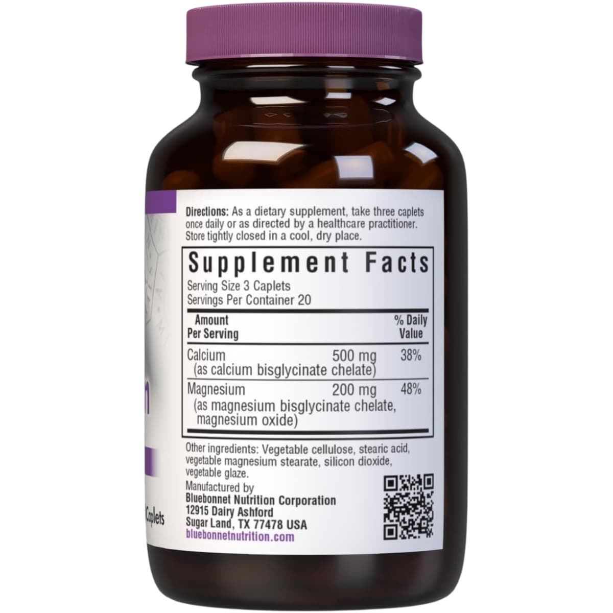 Información del suplemento de Bluebonnet calcio 500 mg y magnesio 200 mg quelados, 60 tabletas