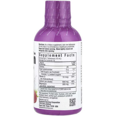 Información del suplemento de Bluebonnet calcio y magnesio líquido con D3 sabor fresa