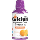 Frasco frontal de Bluebonnet calcio y magnesio líquido con D3 sabor naranja, 473 ml
