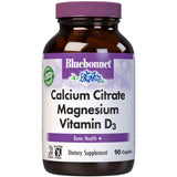 Frasco frontal de Bluebonnet citrato de calcio con magnesio y vitamina D3, 90 tabletas