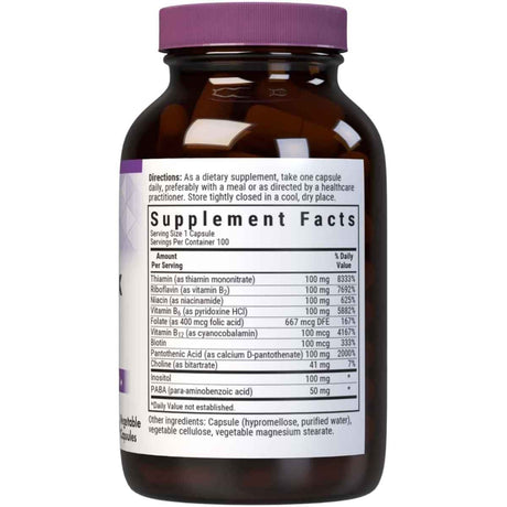 Tabla nutricional del suplemento Bluebonnet Complejo B 100 100 cápsulas vegetales