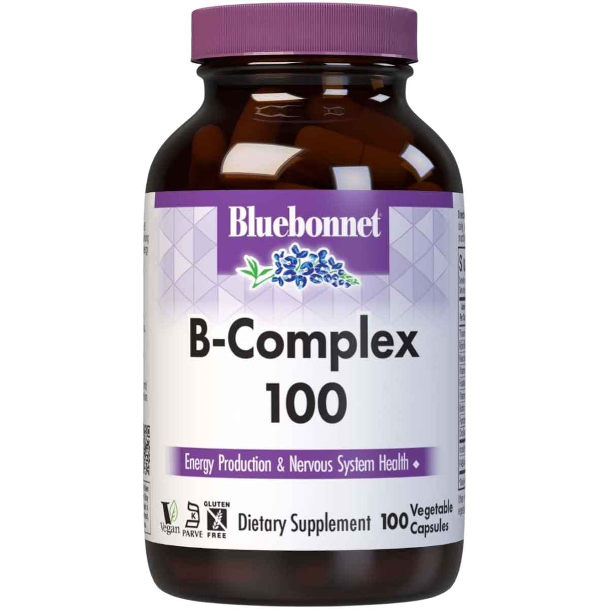 Frasco de suplemento Bluebonnet Complejo B 100 100 cápsulas vegetales